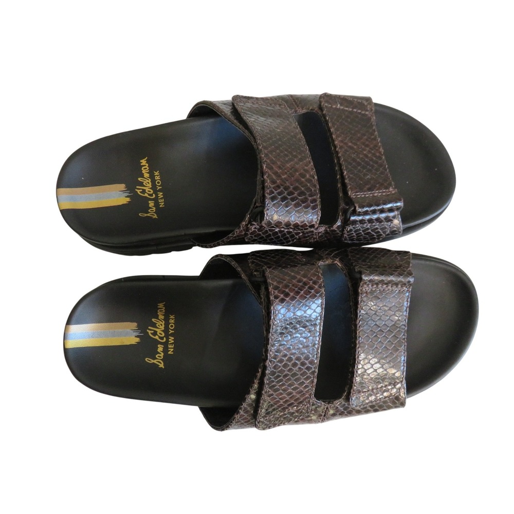 Sam Edelman Eliana Slides Platform Sandals Brown Snakeskin 2‎ Strap Womens 7.5M